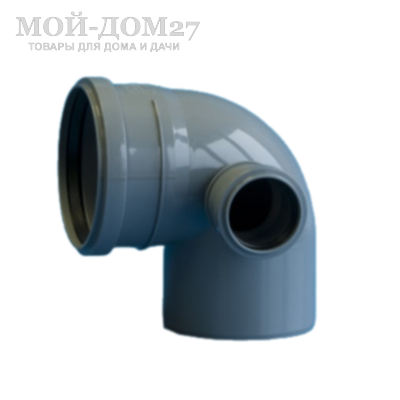 Отвод 87 град. для канализационной трубы 110 мм с выходом | Мой-Дом27 | Отвод 110 мм с углом поворота 87 градусов и выходом 50 мм, используется для создания отводов и изгибов, а также подключения дополнительных элементов и сантехнических устройств канализационных коммуникаций.