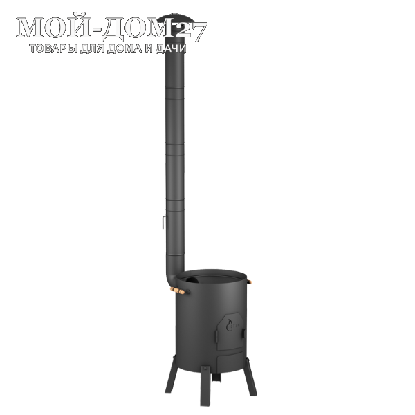 Печь под казан КазанОК-370 с дымоходом | Мой-Дом27 | Удобная и надежная печь для приготовления пищи на открытом воздухе в казане ёмкостью 8-12л. В конструкции предусмотрена возможность установки круглой варочной плиты. Корпус печи сварной, изготовлен из листовой стали толщиной 3 мм. Имеются удобные ручки для переноски, топочная дверца и зольный ящик. Ножки крепятся на корпус болтовым соединением.<br>
 <b>Труба разборная, с встроенным шибером и зонтом в комплекте.<br>
 Плита и решетка гриль приобретается отдельно</b><br>