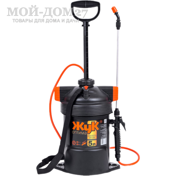 Опрыскиватель пневматический 5 л. ЖУК оптима (ОП-220) | Мой-Дом27 | Объем бака: 5 л.<br>
Диаметр заливной горловины: 265 мм<br>
Тип брандспойта: Не телескопический 650 мм<br>
Рабочее давление: 2,3±0,3 атм<br>
Расход рабочей жидкости 0,6-0,8 л/мин<br>
Регулировка распыла: от струи до тумана