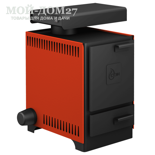 Твердотопливный котел СТЭН mini 7 | Мой-Дом27 | Мощность 7 кВт (отапливаемая площадь до 70 м2)<br>
Котёл предназначен для работы на твёрдом топливе, с резьбовым фланцем для установки блока ТЭНов, рабочее давление в котле 1кгс/см2. Боковые декоративные панели - съемные