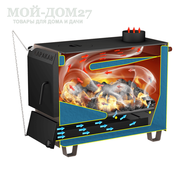 Твердотопливный котел КАРАКАН 12 ТПЭ-3 | Мой-Дом27 | Мощность 12 кВт (отапливаемая площадь до 120 м2)<br>
Котёл предназначен для работы на твёрдом топливе, имеет варочную плиту, с резьбовым фланцем для установки блока ТЭНов, рабочее давление в котле 3 кгс/см2.