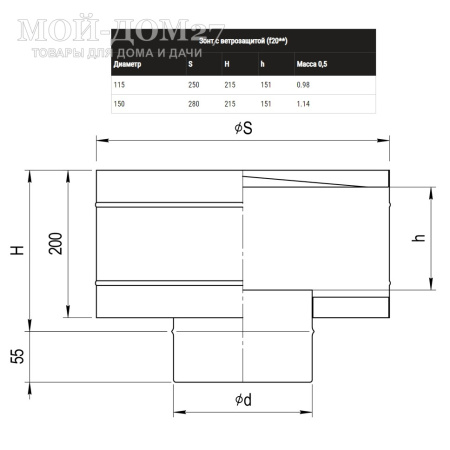 Зонт-К с ветрозащитой 115 мм | Мой-Дом27 | Является завершающим элементом дымового канала, используется для предохранения одностенного дымохода от атмосферных осадков, служит для усиления тяги за счет снижения ветровой нагрузки.
