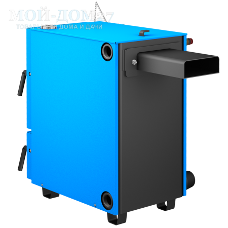 Твердотопливный котел КОБАЛЬТ 15 | Мой-Дом27 | Мощность 15 кВт (отапливаемая площадь до 150 м2)<br>
Котёл предназначен для работы на твёрдом топливе, с резьбовым фланцем для установки блока ТЭНов, рабочее давление в котле 3 кгс/см2.