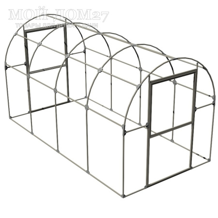 Теплица Трубная Двушка 2х8 метров с поликарбонатом | Мой-Дом27 | Каркас изготовлен из оцинкованной замкнутой трубы 20*20 мм.<br>
 <b>Ширина - 2 метра</b>. Высота - 2,15 метра. Длина 8 метров.<br>
 Выдерживаемая снеговая нагрузка - 100 кг/м2. Выдерживаемая ветровая нагрузка - до 22 м/с.<br>
 Расстояние между дугами 1 метр. <b>Толщина металла дуг 1,2 мм</b>. Ширина двери 0,96 метра.<br>