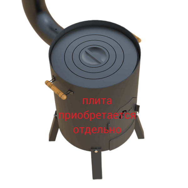 Печь под казан КазанОК-370 с дымоходом | Мой-Дом27 | Удобная и надежная печь для приготовления пищи на открытом воздухе в казане ёмкостью 8-12л. В конструкции предусмотрена возможность установки круглой варочной плиты. Корпус печи сварной, изготовлен из листовой стали толщиной 3 мм. Имеются удобные ручки для переноски, топочная дверца и зольный ящик. Ножки крепятся на корпус болтовым соединением.<br>
 <b>Труба разборная, с встроенным шибером и зонтом в комплекте.<br>
 Плита и решетка гриль приобретается отдельно</b><br>