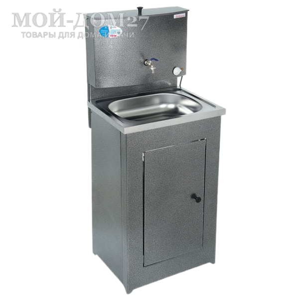 Умывальник с подогревом (Серебро) нерж. мойка | Мой-Дом27 Умывальник с подогревом (Серебро) нерж. мойка | Мой-Дом27 | Объем бака – 17 литров с нагревателем мощностью 1,25 кВт Время нагрева до 60 градусов – 30 минут<br>
 Материал умывальника – сталь толщиной 0,7 мм<br>
 Мойка – нержавеющая сталь<br>
 Кран – металлический<br>
Поставляется в разобранном виде, в коробке 80*54*20 см с ручками