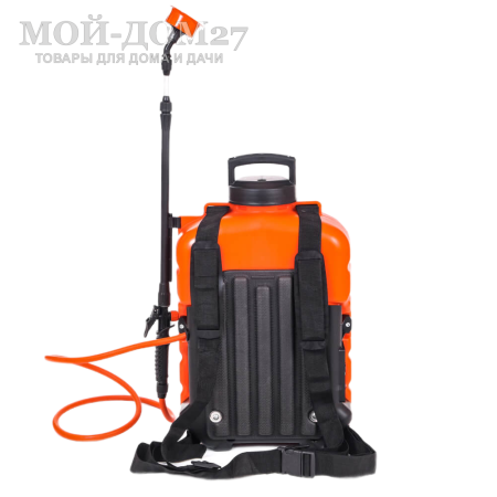 Аккумуляторный ранцевый опрыскиватель 16 л. ЖУК | Мой-Дом27 | Объем бака: 16 л.<br>
 Среднее время непрерывной работы: до 4 ч непрерывной работы<br>
 Удлиненный шланг брандспойта опрыскивателя - 1.5 метра<br>
 Дальность разбрызгивания: 0,5-2,5 м.<br>
 Максимальное давление: 5,5 бар<br>
 Максимальный расход жидкости: 3,1 л/мин<br>
 Тип АКБ: кислотно-свинцовый<br>