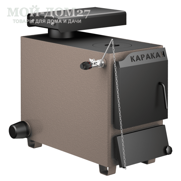 Твердотопливный котел КАРАКАН 12 ТПЭ-3 | Мой-Дом27 | Мощность 12 кВт (отапливаемая площадь до 120 м2)<br>
Котёл предназначен для работы на твёрдом топливе, имеет варочную плиту, с резьбовым фланцем для установки блока ТЭНов, рабочее давление в котле 3 кгс/см2.