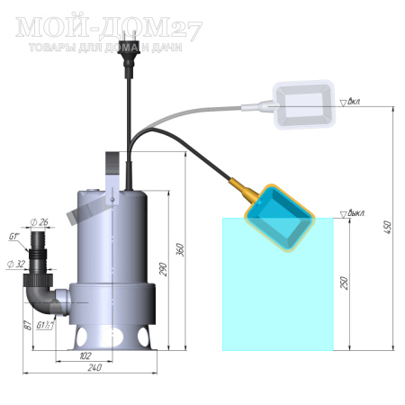 Насос дренажный INOXVOTR 1100 SW | Мой-Дом27 | Предназначен для отвода сточных дождевых вод, осушения контейнеров, лодок или яхт; откачивания воды из колодцев и шахт; для перекачивания чистой или грязной воды (максимальный размер механических включений — 35 мм)