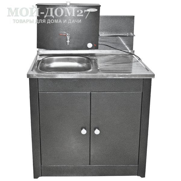 Умывальник ДУЭТ с подогревом (Серебро) нерж. мойка | Мой-Дом27 Умывальник ДУЭТ с подогревом (Серебро) нерж. мойка | Мой-Дом27 | Объем бака – 17 литров с нагревателем мощностью 1,25 кВт Время нагрева до 60 градусов – 30 минут<br>
 <b>Возможна установка бака и мойки с левой или с правой стороны умывальника<br>
 </b>Материал умывальника – сталь толщиной 0,7 мм<br>
 Мойка – нержавеющая сталь<br>
 Кран – металлический<br>
Поставляется в разобранном виде, в коробке 84*53*20 см с ручками