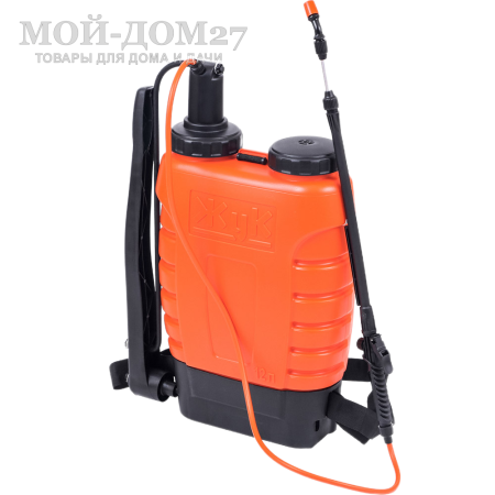 Опрыскиватель ранцевый 12 л. ЖУК классик (ОГ-112) | Мой-Дом27 | Бак, объемом 12 л, позволяет обрабатывать большие по площади участки, а универсальная конструкция предусматривает возможность переоборудования опрыскивателя для работы как правой, так и левой рукой.<br>
 Удобные плечевые ремни снимают напряжение в спине во время работы.<br>
 Расход рабочей жидкости 0,6-0,8 л/мин<br>
Регулировка распыла: от струи до тумана