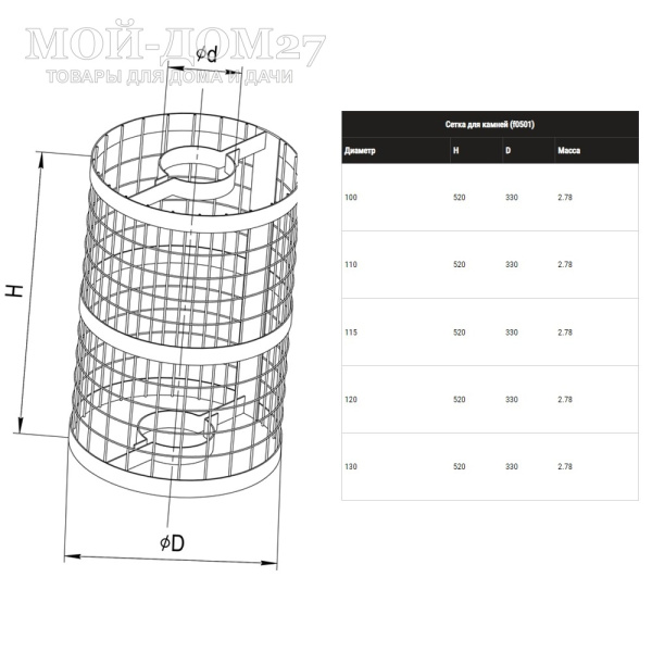 Сетка на трубу для камней D100-130 | Мой-Дом27 | Устанавливается сверху банной печи на дымоходную трубу. Предназначена для увеличения объема закладываемых камней, способна вместить 40 кг камней. 