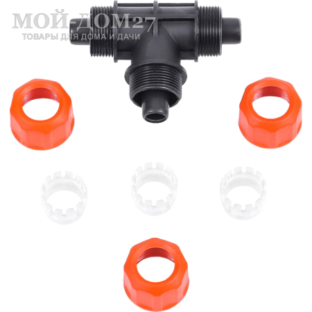 Тройник цанговый ЖУК 1/2" | Мой-Дом27 | <b>Материал:</b> пластик <br>
 <b>Диаметр:</b> шланг 1/2 <br>
 <b>Применение:</b> для разветвления шлангов диаметром 1/2-1/2-1/2<br>