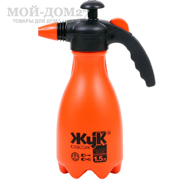 Опрыскиватель ручной 1,5 л. ЖУК классик (ОП-205 М15) | Мой-Дом27 Опрыскиватель ручной 1,5 л. ЖУК классик (ОП-205 М15) | Мой-Дом27 | Пневматический ручной опрыскиватель - литьевой бак с "головой", в которую встроен насос и распылитель <br>
 <u>Радиус распыла</u>: от 10 до 400 мм<br>
 <u>Регулировка распыла</u>: от струи до тумана