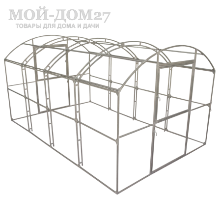 Каркас теплицы 3х4 СверхПрочная ВАГОН-3 | Мой-Дом27 | Ширина - 3 метра. Высота - 2,05 метра. Длина - 4 метра.<br>
 Выдерживаемая снеговая нагрузка - 150 кг/м2. Выдерживаемая ветровая нагрузка - до 27 м/с.<br>
 Оцинкованная профильная труба 20х20 мм<br>
 Расстояние между дугами 1 метр. Ширина двери 0,96 метра. <br>
 <b>ДВОЙНАЯ ДУГА под дугой приварена еще одна дуга. Прямые стенки</b><br>