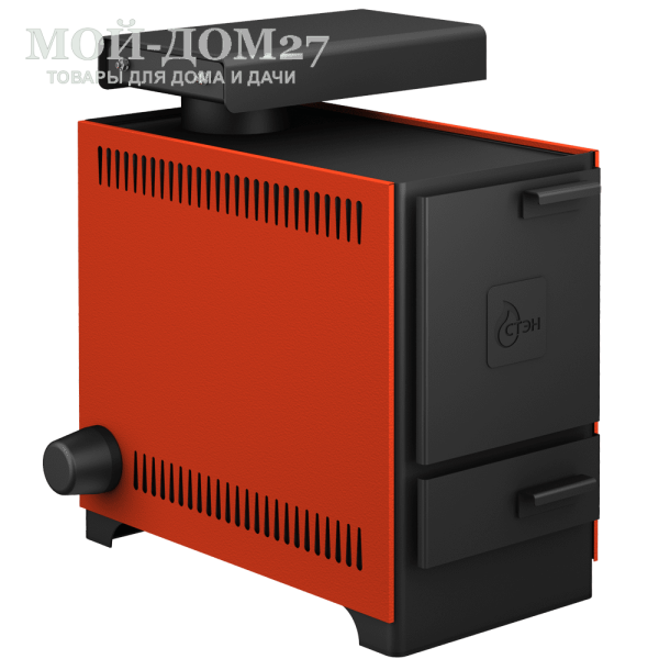 Твердотопливный котел СТЭН mini 11 | Мой-Дом27 | Мощность 11 кВт (отапливаемая площадь до 100 м2)<br>
Котёл предназначен для работы на твёрдом топливе, с резьбовым фланцем для установки блока ТЭНов, рабочее давление в котле 1кгс/см2. Боковые декоративные панели - съемные