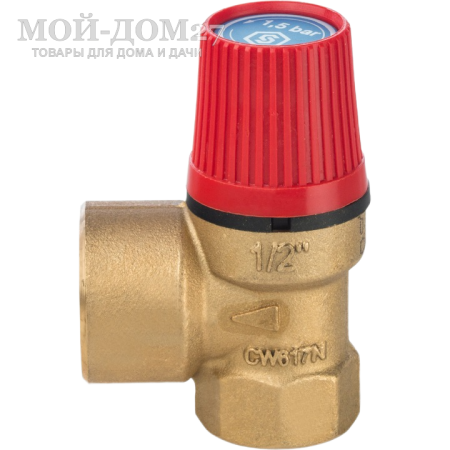 Предохранительный клапан 15 x 1/2 STOUT | Мой-Дом27 | Предназначен для отвода избытка теплоносителя при превышении в системе отопления давления настройки<br>
 Максимальное давление в системе приводящее к срабатыванию: 1,5 bar<br>
Пропускная способность клапана (Kvs): 0,57 м3/ч