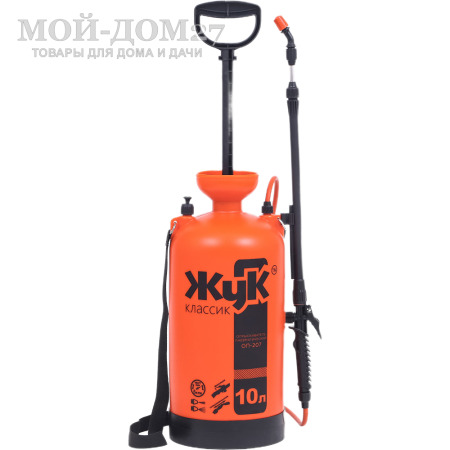 Опрыскиватель пневматический 10 л. ЖУК классик (ОП-207) | Мой-Дом27 | Объем бака: 10 л.<br>
 Диаметр заливной горловины: 100 мм<br>
 Тип брандспойта:Телескопический 650-970 мм<br>
 Рабочее давление: 2-3 атм<br>
 Расход рабочей жидкости 0,6-0,8 л/мин<br>
Регулировка распыла: от струи до тумана