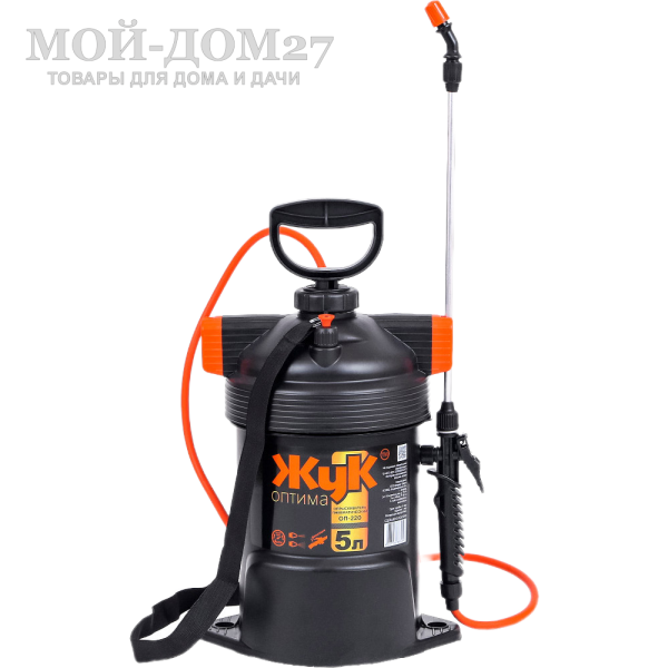 Опрыскиватель пневматический 5 л. ЖУК оптима (ОП-220) | Мой-Дом27 Опрыскиватель пневматический 5 л. ЖУК оптима (ОП-220) | Мой-Дом27 | Объем бака: 5 л.<br>
Диаметр заливной горловины: 265 мм<br>
Тип брандспойта: Не телескопический 650 мм<br>
Рабочее давление: 2,3±0,3 атм<br>
Расход рабочей жидкости 0,6-0,8 л/мин<br>
Регулировка распыла: от струи до тумана