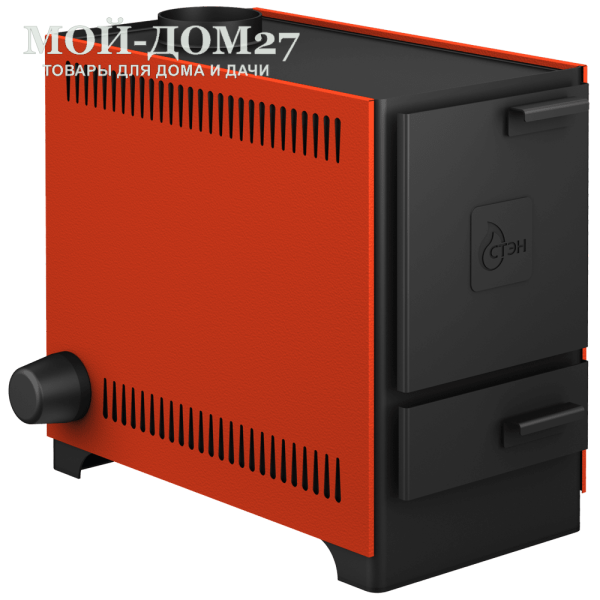 Твердотопливный котел СТЭН mini 11 | Мой-Дом27 Твердотопливный котел СТЭН mini 11 | Мой-Дом27 | Мощность 11 кВт (отапливаемая площадь до 100 м2)<br>
Котёл предназначен для работы на твёрдом топливе, с резьбовым фланцем для установки блока ТЭНов, рабочее давление в котле 1кгс/см2. Боковые декоративные панели - съемные