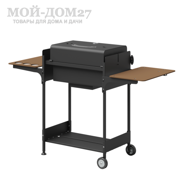 Гриль и мангал ROLAND Jr. | Мой-Дом27 | Применяется в нескольких вариация для приготовления различных блюд на открытом воздухе:<br>
 - как гриль и барбекю с решеткой,&nbsp;а на боковых стенках мангала имеются пазы под вертел;<br>
 - как мангал, для приготовления шашлыков;<br>
Справа и слева располагаются откидные столики . Внизу – полки.