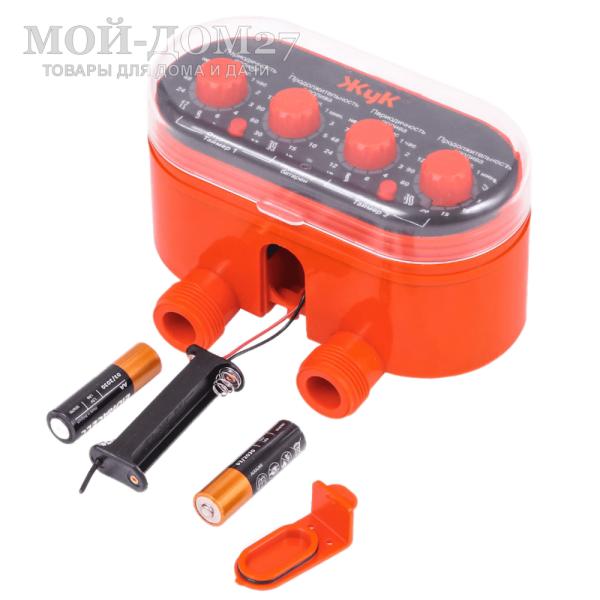 Таймер Жук двухканальный для полива | Мой-Дом27 | Предназначен для автоматического управления подачей воды для раздельного полива в саду, теплице, на грядках.