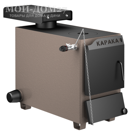 Твердотопливный котел КАРАКАН 12 ТПЭ-3 | Мой-Дом27 | Мощность 12 кВт (отапливаемая площадь до 120 м2)<br>
Котёл предназначен для работы на твёрдом топливе, имеет варочную плиту, с резьбовым фланцем для установки блока ТЭНов, рабочее давление в котле 3 кгс/см2.