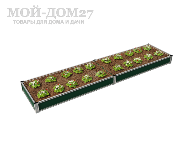 Оцинкованная грядка 0,65х3,8 метра | Мой-Дом27 | Длина: 3,8 метров. Ширина: 0,65 метра. Высота: 0,21 метра<br>
 Идеально подойдет для теплицы, благодаря своему укороченному размеру помещается внутри теплицы<br>
Материал: Оцинкованная сталь с нанесенным на нее полимерным покрытием зеленого цвета снаружи грядки и белого с внутренней стороны