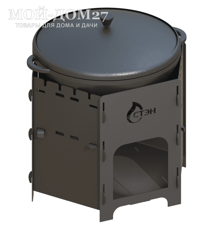 Печь под казан и мангал Казан-Мангал Лайт | Мой-Дом27 | Печь-казан-мангал ЛАЙТ применяется в трёх вариантах:<br>
 - как печь под казан, для приготовления пищи в казане ёмкостью 6-8 л;<br>
 - как мангал, для приготовления шашлыков;<br>
- как печь с варочной поверхностью, для приготовления пищи в обычной посуде.