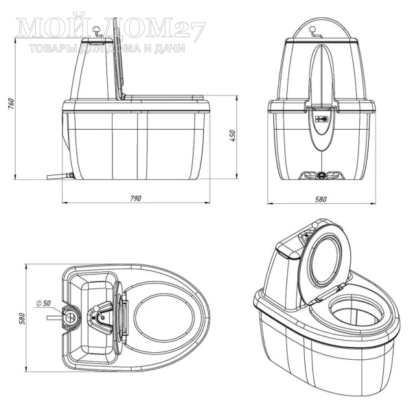 Торфяной туалет Rostok Комфорт 90 Серый гранит | Мой-Дом27 | Стационарный торфяной биотуалет серого цвета емкостью верхнего бака 25 л. и нижнего бака 90 л.
Позволяет семье из 4 человек ежедневно использовать его до заполнения на протяжении 1-1,5 месяцев.
Высота сиденья: 45 см