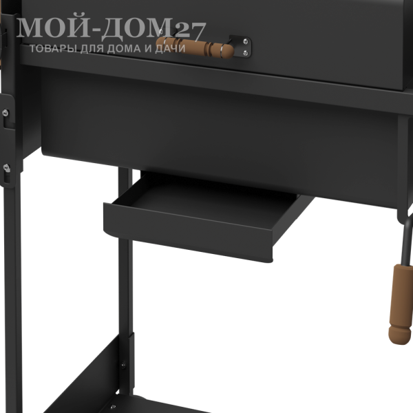 Гриль и мангал ROLAND Jr. | Мой-Дом27 | Применяется в нескольких вариация для приготовления различных блюд на открытом воздухе:<br>
 - как гриль и барбекю с решеткой,&nbsp;а на боковых стенках мангала имеются пазы под вертел;<br>
 - как мангал, для приготовления шашлыков;<br>
Справа и слева располагаются откидные столики . Внизу – полки.