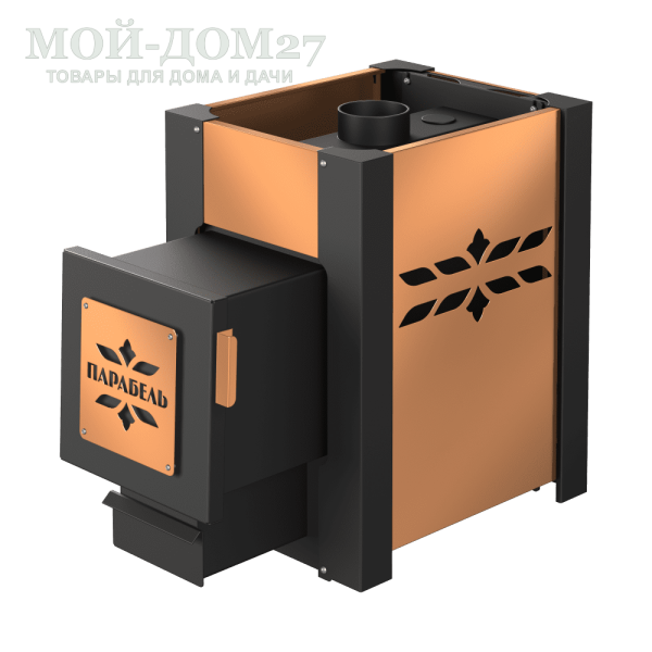 Печь-Каменка банная Парабель-14К | Мой-Дом27 | Печь банная «Парабель К» – новинка, печь с кожухом-конвектором и открытой каменкой, для использования в частных банях. Предназначена для нагрева воздуха в бане, и получения сухого или влажного пара (режимы "русская баня" и "финская сауна").<br>
 Объем парилки: до 14 м3<br>
 Топливо: сухие дрова, древесные брикеты<br>
