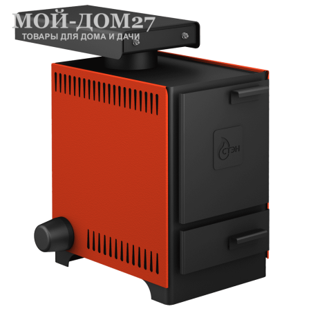 Твердотопливный котел СТЭН mini 7 | Мой-Дом27 | Мощность 7 кВт (отапливаемая площадь до 70 м2)<br>
Котёл предназначен для работы на твёрдом топливе, с резьбовым фланцем для установки блока ТЭНов, рабочее давление в котле 1кгс/см2. Боковые декоративные панели - съемные
