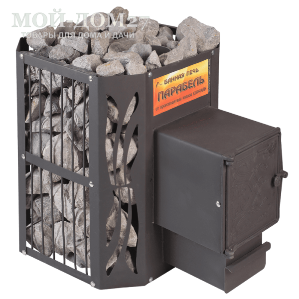 Печь-Каменка банная Парабель-16 | Мой-Дом27 | Простая и удобная модель. Прочный декоративный корпус из стали; чугунные колосники. Установка корпуса в парилке с выходом предтопочного пространства в смежное помещение.<br>
 Объем парилки: до 16 м3<br>
 Топливо: сухие дрова, древесные брикеты<br>
