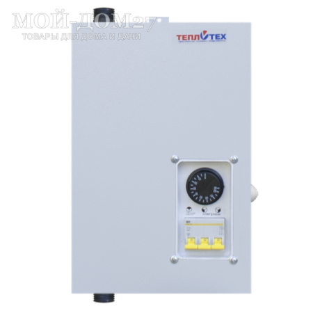 Электрический котел отопления ЭВПн 4,5 кВт | Мой-Дом27 | <b>Общая мощность и каждой ступени:</b> 4,5 кВт (1,5+1,5+1,5 кВт)<br>
 <b>Электропитание:</b> 220 В<br>
 <b>Площадь отапливаемого помещения: </b>45 м2<br>
 <b>Нагревательный элемент: </b>блок ТЭН из нержавеющей стали<br>
 Управление осуществляется посредством автоматов выключателей и термостата для регулирования температуры теплоносителя с диапазоном регулирования от 0°С до 85°С<br>
 Рабочее давление: не более 0,15 Мпа (15 метров водяного столба)<br>
 <b>Диаметр подключения и расположение:</b> 25 мм (сверху и снизу)<br>