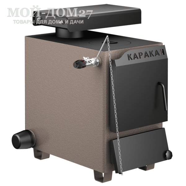 Твердотопливный котел КАРАКАН 8 ТПЭ-3 | Мой-Дом27 | Мощность 8 кВт (отапливаемая площадь до 80 м2)<br>
Котёл предназначен для работы на твёрдом топливе, имеет варочную плиту, с резьбовым фланцем для установки блока ТЭНов, рабочее давление в котле 3 кгс/см2.