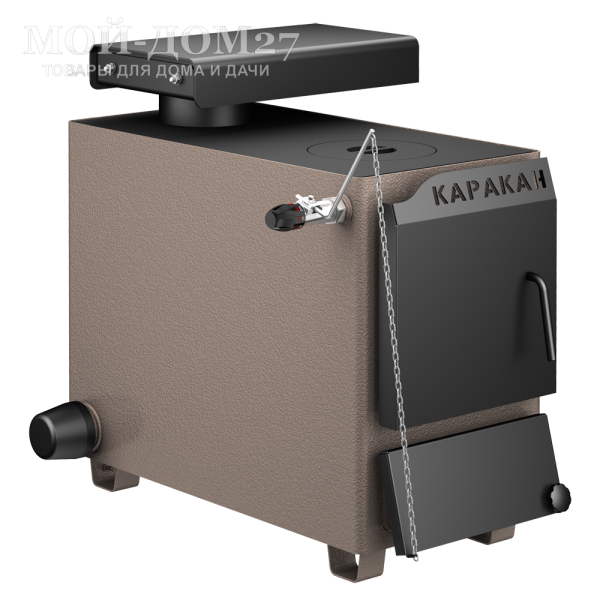 Твердотопливный котел КАРАКАН 12 ТПЭ-3 | Мой-Дом27 | Мощность 12 кВт (отапливаемая площадь до 120 м2)<br>
Котёл предназначен для работы на твёрдом топливе, имеет варочную плиту, с резьбовым фланцем для установки блока ТЭНов, рабочее давление в котле 3 кгс/см2.