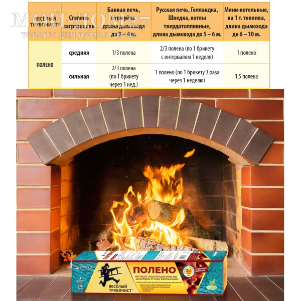 Чистящее полено Веселый трубочист для дымохода и котла | Мой-Дом27 | Полено представляет собой смесь катализатора и несущей основы, способствует полному сгоранию сажи и копоти в дымоходах.
В комплекте 3 брикета по 370 гр.