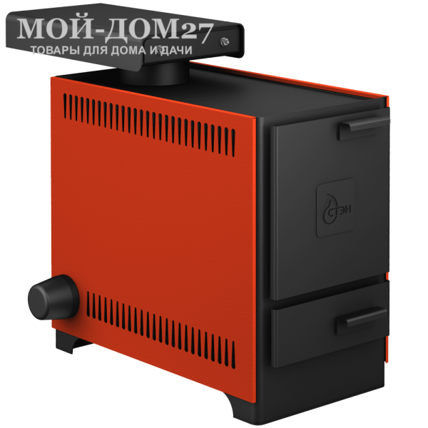 Твердотопливный котел СТЭН mini 11 | Мой-Дом27 | Мощность 11 кВт (отапливаемая площадь до 100 м2)<br>
Котёл предназначен для работы на твёрдом топливе, с резьбовым фланцем для установки блока ТЭНов, рабочее давление в котле 1кгс/см2. Боковые декоративные панели - съемные