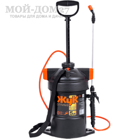 Опрыскиватель пневматический 5 л. ЖУК оптима (ОП-220) | Мой-Дом27 | Объем бака: 5 л.<br>
Диаметр заливной горловины: 265 мм<br>
Тип брандспойта: Не телескопический 650 мм<br>
Рабочее давление: 2,3±0,3 атм<br>
Расход рабочей жидкости 0,6-0,8 л/мин<br>
Регулировка распыла: от струи до тумана