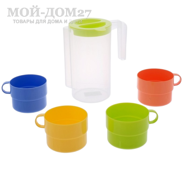 Набор Турист (Кувшин + 4 кружки) | Мой-Дом27 | Компактный набор для туризма и отдыха на природе.
Кувшин 1 л. - 1 шт.
Кружки 0,3 л. - 4 шт.