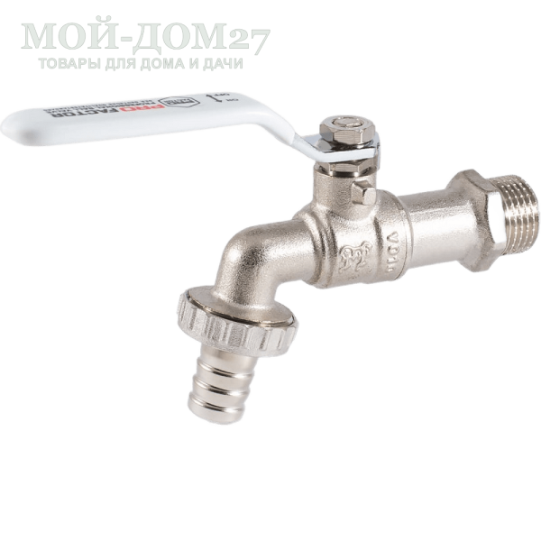 Кран шаровой 1/2" (водоразборный со штуцером и ручкой) | Мой-Дом27 Кран шаровой 1/2" (водоразборный со штуцером и ручкой) | Мой-Дом27 | Подходит для умывальников Акватекс, ВИХРЬ, ЭЛБЭТ<br>
 Тип резьбы (наружная) - 1/2M <br>
 Диаметр трубы - 15 мм <br>
 Условный диаметр DN - 15 мм<br>
	Длина крана - 140 мм
