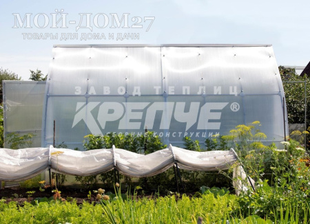 Теплица Каплевидная 12 метров с поликарбонатом | Мой-Дом27 | Каркас изготовлен из оцинкованной замкнутой трубы 20*20 мм.<br>
 Ширина - 2,7 метра. Высота - 2,5 метра. Длина 12 метров. <br>
 Выдерживаемая снеговая нагрузка - 150 кг/м2. Выдерживаемая ветровая нагрузка - до 25 м/с. <br>
 Расстояние между дугами 0,65 метра. Толщина металла 1 мм. <b>Форма - капелька</b><br>