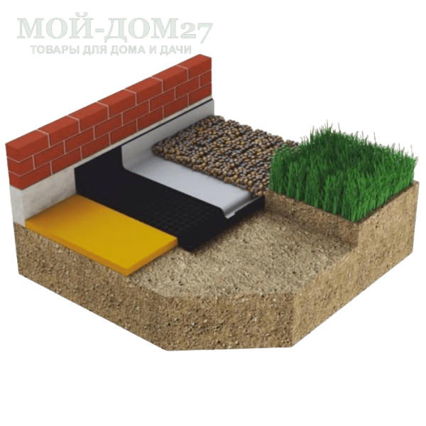 Профилированная мембрана ГЕО | Мой-Дом27 | Благодаря своей двухслойной структуре (дренажным каналам с термоскрепленным геотекстилем) мембрана обеспечивает высокую водопропускную способность.<br>
Применяется для организации вертикального пристенного дренажа, дренажа в эксплуатируемых и "зеленых" кровлях, дренажа в дорожках, отмостках и площадках.