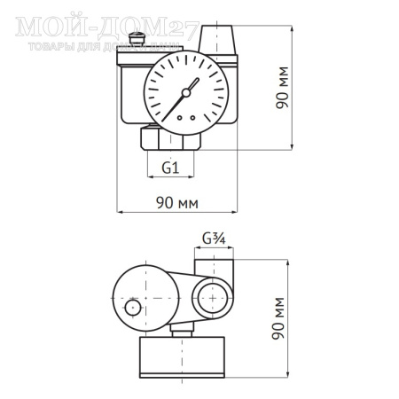 Группа безопасности котла 1” - 3/4” Компакт | Мой-Дом27 | Комплексная защита закрытой системы отопления от превышения максимально допустимого рабочего давления и отвода из неё воздуха, пара, газов<br>
 Диаметр подключения: 1"<br>
Диаметр сливного отверстия предохранительного клапана: 3/4"