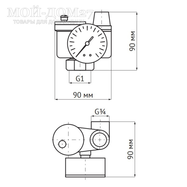 Группа безопасности котла 1” - 3/4” Компакт | Мой-Дом27 | Комплексная защита закрытой системы отопления от превышения максимально допустимого рабочего давления и отвода из неё воздуха, пара, газов<br>
 Диаметр подключения: 1"<br>
Диаметр сливного отверстия предохранительного клапана: 3/4"