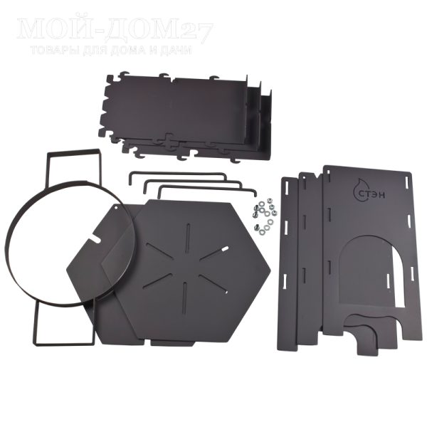 Печь под казан и мангал Казан-Мангал | Мой-Дом27 | Многофункциональная разборная печь «три в одном».
Варианты использования:
- как мангал для приготовления шашлыков;
- как печь для приготовления пищи на плите;
- как печь для приготовления пищи в казане 8-12 л. (казан малого размера устанавливается на накладное кольцо)