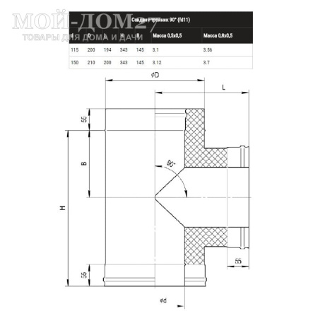 Тройник-сэндвич угол 90° 150х210 мм (430/0,8) | Мой-Дом27 | Предназначен для изменения направления дымового канала, используется в местах присоединения теплогенерирующего аппарата к основному каналу. Выполняет функцию очистного приспособления, облегчает обслуживание дымохода.
