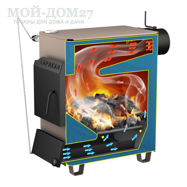 Твердотопливный котел КАРАКАН 20 ТЭГ-3 | Мой-Дом27 | КАРАКАН 20 ТЭГ-3 – мощность 20 кВт отапливаемая площадь до 200 м2)<br>
Котёл предназначен для работы на твёрдом топливе, возможна установка газовой горелки, с резьбовым фланцем для установки блока ТЭНов, рабочее давление в котле 3 кгс/см2.