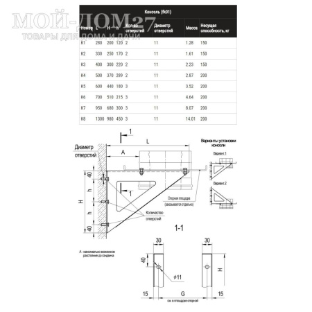 Консоль для площадки монтажной 330 мм | Мой-Дом27 | Используется совместно с монтажной площадкой, для крепления площадки к стене и увеличения жесткости конструкции
